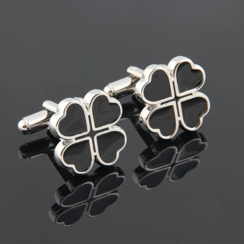 Fashion Black Four-Leaf Clover French Cufflinks Alloy Electroplated Geometric Love Simple Carved Sleeve Button Wholesale