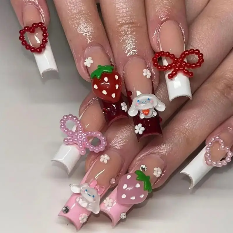 Diy Sanrios Kuromi Kitty Melody Anime Y2K Europe and America Handmade Press On Nails Long Tips Nails Design Manicure Girls Gift