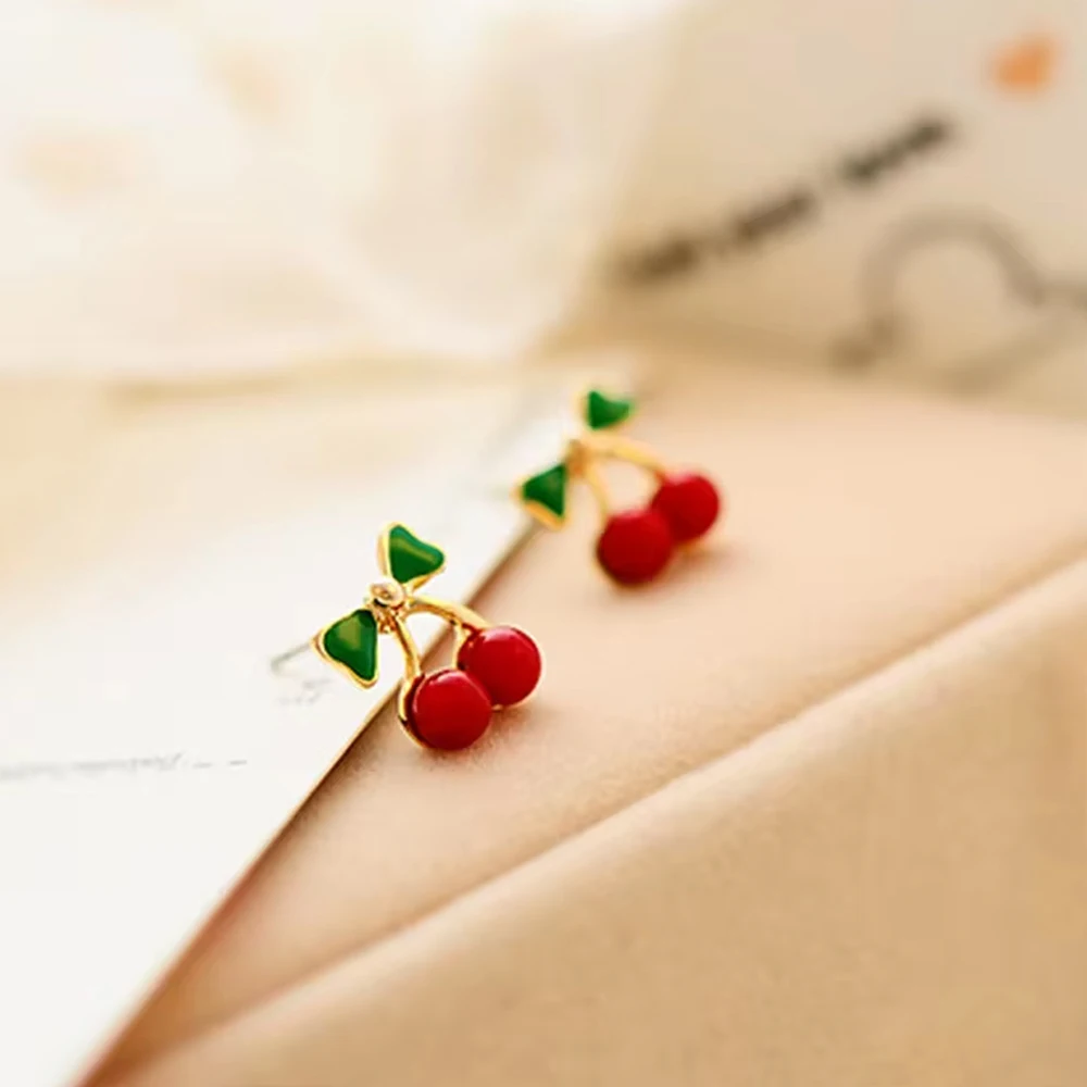 Women Little Cherry Earrings Girl Party Anniversary Gift Ear Studs Female Wedding Jewelry Drop Shipping