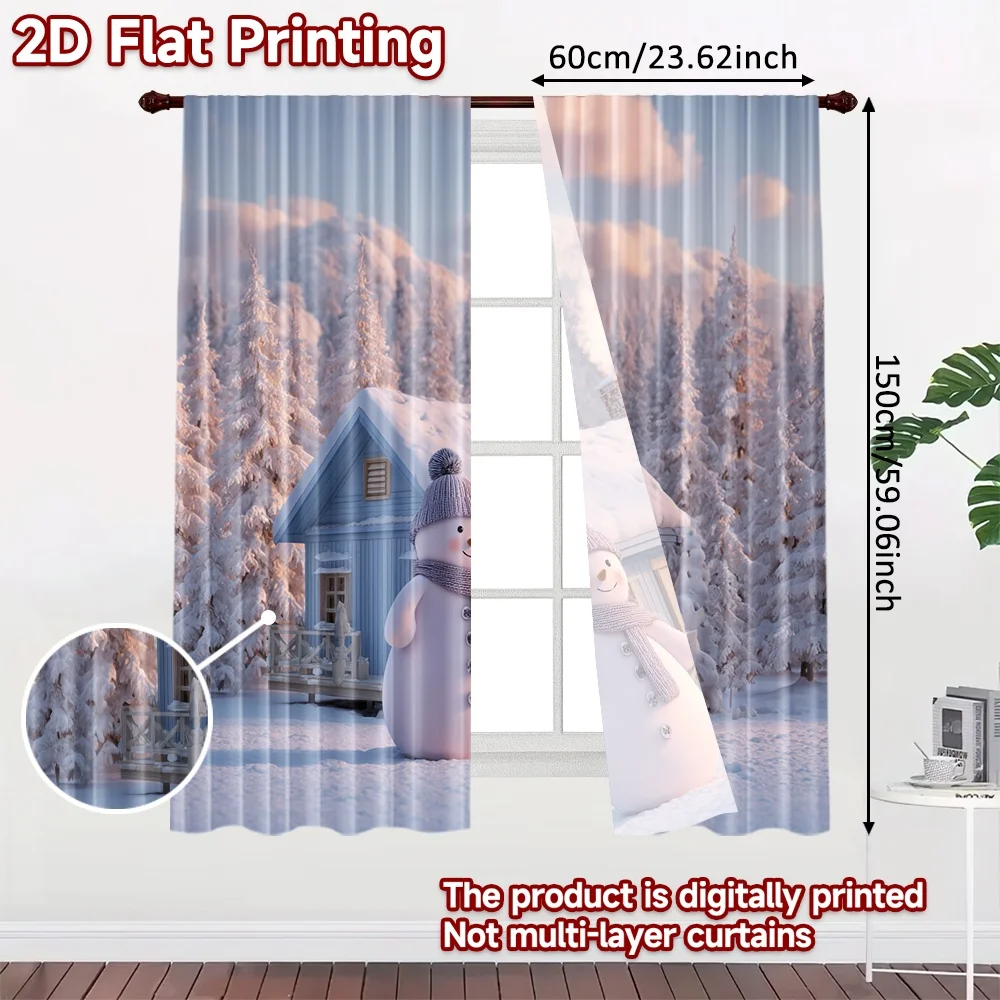 2 قطعة ، ستائر طباعة مسطحة ثنائية الأبعاد (بدون قضيب) ستائر مطبوعة أنيقة لمهرجان عيد الميلاد من سنوي هافين قماش قابل للغسل في الغسالة #2