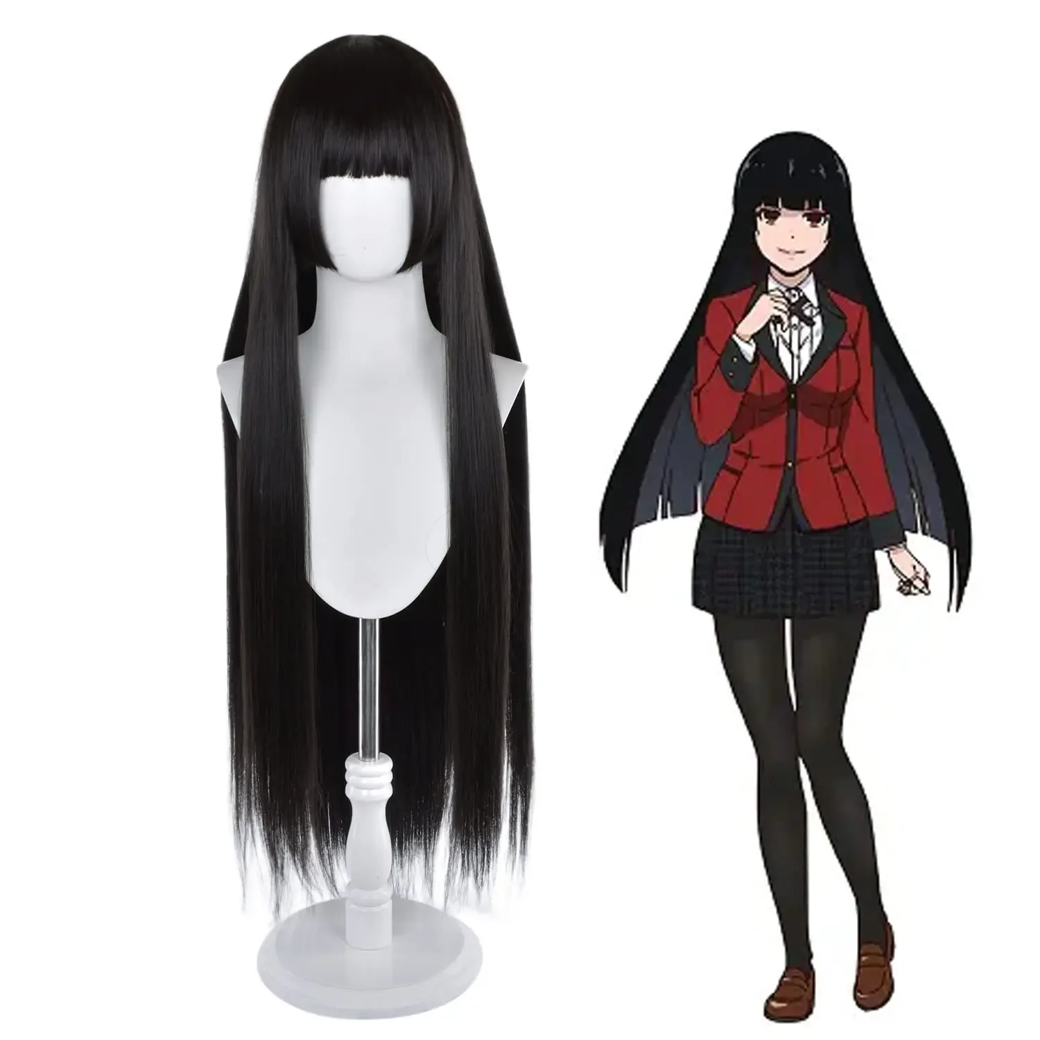 

Kakegurui Jabami Yumeko Long Black Straight Cosplay Synthetic Wigs Black Long Straight Bangs Wig for Girls Cosplay Yumeko Wig