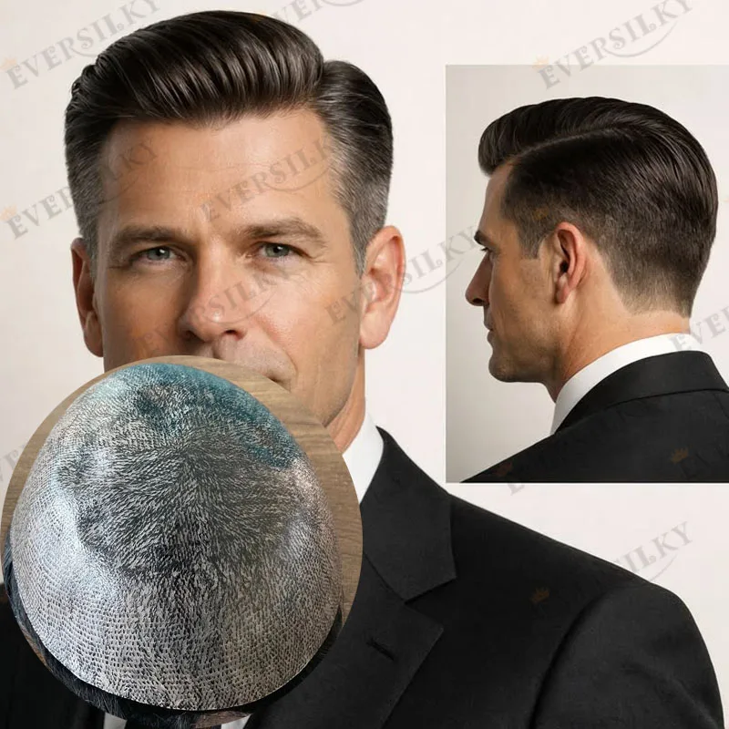 

Прочный, сверхпрочный мужской парик из натуральных волос на основе из ПУ-силикона толщиной 0,12 мм для мужчин с выпадением волос, самый дешевый, инъекционный, система замещения волос, протез