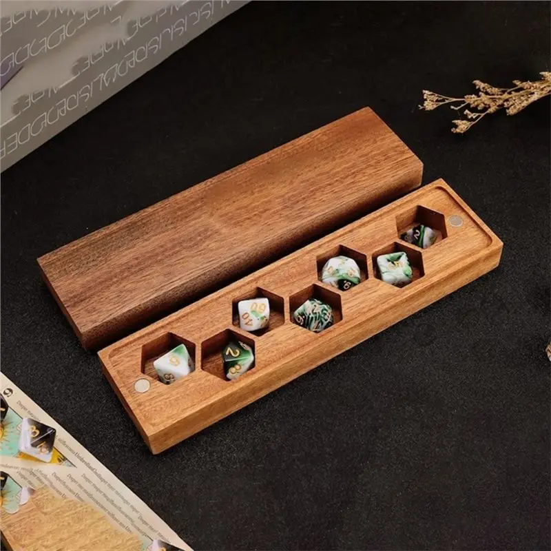 HOTB72A Wood For Games Storage Box Case With Magnetic Closure Holds 7 Dice Capacity For Game Pieces