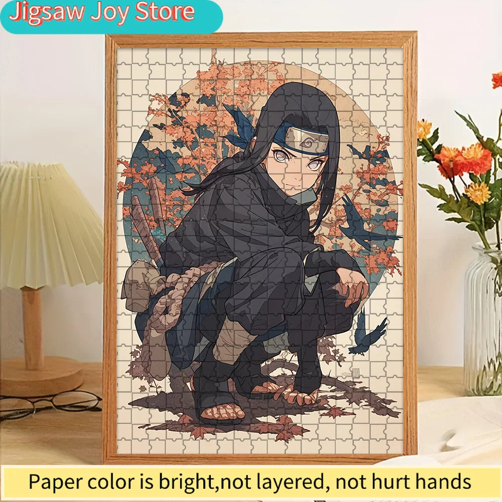 

Бумажный пазл с изображением осеннего клёна и сценой с воронами из аниме «Наруто» с Итачи Учихой, плотная бумага премиум-класса, яркая печать высокого разрешения.