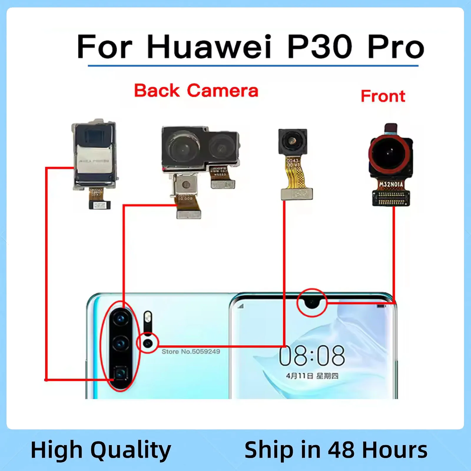 

Original Front Rear Back Camera For Huawei P30 Pro P30Pro VOG-L09 VOG-L29 VOG-L04 Main Facing Camera Module Flex Replacement