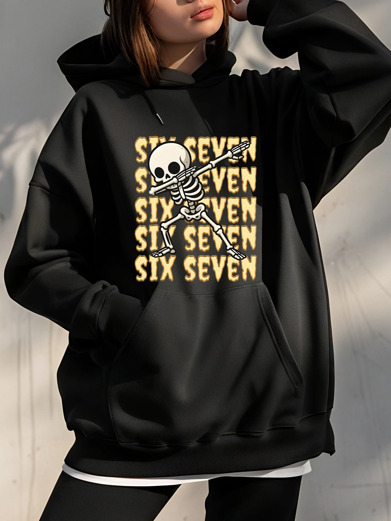 

Толстовка с капюшоном Skeleton Six Seven с принтом, повседневная толстовка, женская модная уличная одежда, осенне-зимняя верхняя одежда