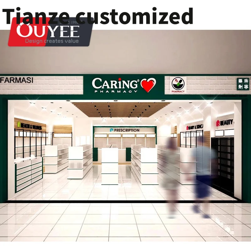 

Customized-Customized Pharmacy Furniture MDF Pharmacy Counter Wooden Pharmacy Furniture Farmacia Shelves With Led L