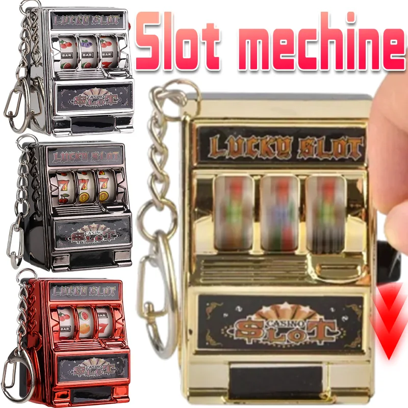 Mini Fruit Slot Machine Keychain Lucky Jackpot Retro Toy Coin Operated Game Gambling Machine Stress Reliever for Kids Adult Gift