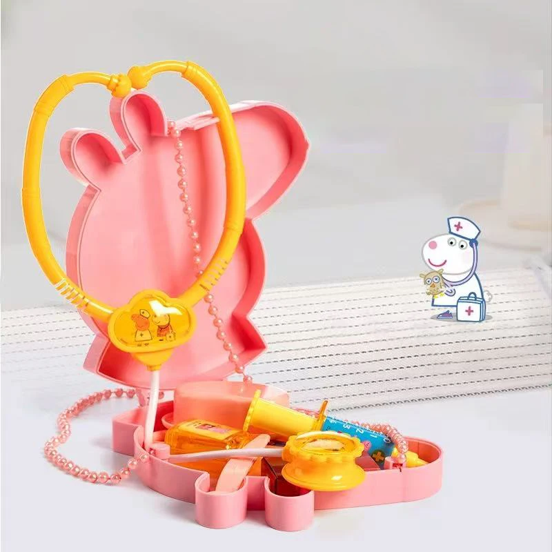 مجموعة الطبيب الصغير الأصلية لمحاكاة Peppa Pig للأطفال الذين يذهبون إلى المنزل من الذكور والإناث لعبة حقن الممرضة وسماعة الطبيب هدية