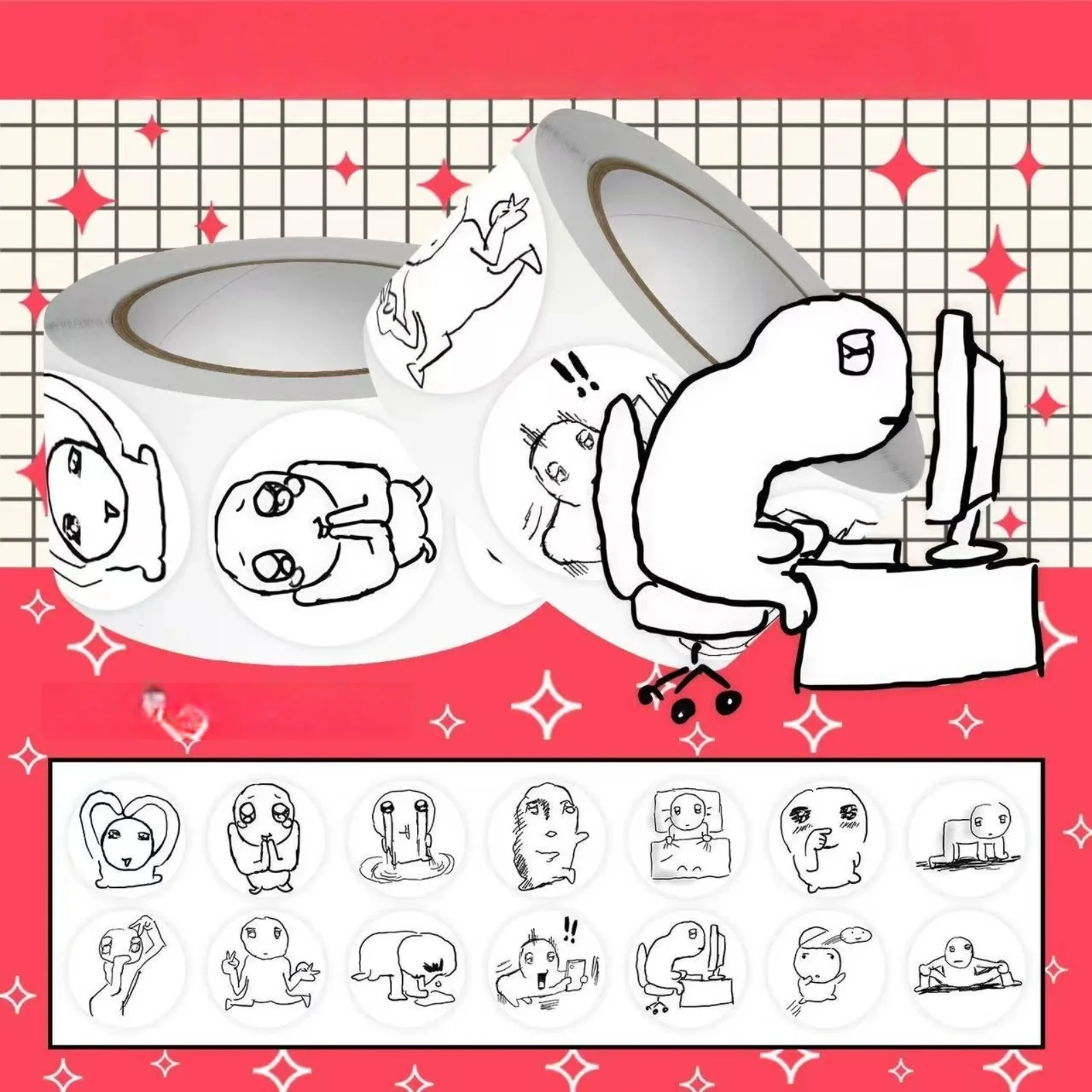500pcs/Roll Hand Drawn Figure Abstract Meme Roll Stickers Funny Mental State Cartoon Fun Stickers
