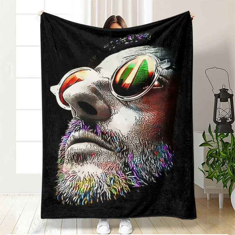 Vintage color portrait of a human face Flannel printed blanket suitable for all seasons for living room office sofa and travel