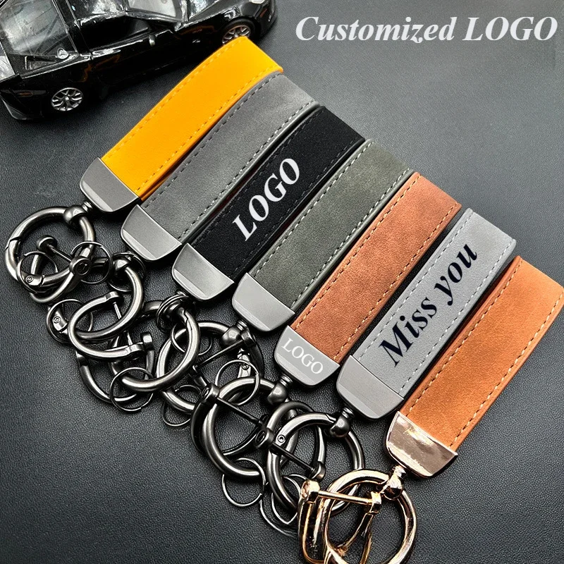 Custom Logo  High-end Suede Leather Car Keychain Chain Personalized Keyring Laser Engrave Key Ring Gift Wholesale