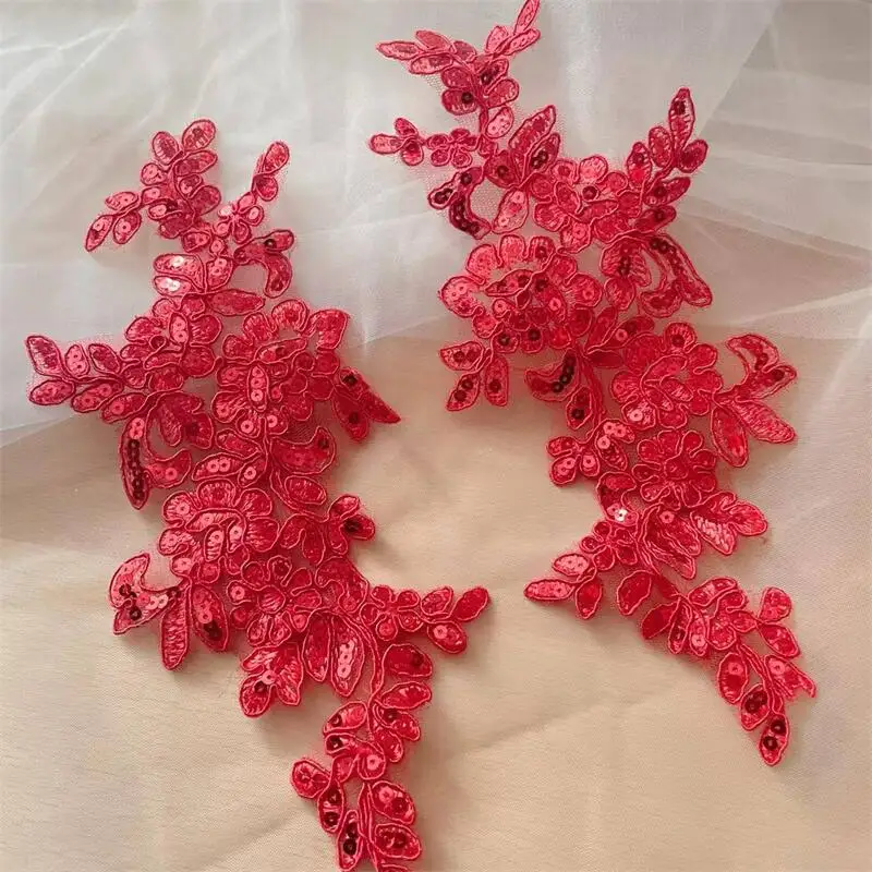 20 Stück/10 Paare. 17 Farben Spitzenborte mit glänzenden Pailletten und verspiegelten Blumen. Hochzeitskleid, Hochzeitsschuhe, Kopfschmuck, DIY-Nähzubehör. – Detail 10