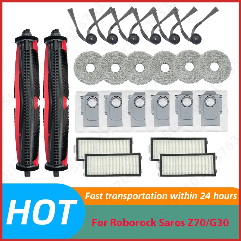 

For Roborock Saros Z70/G30 Space robot Cleaning Anti Entanglement Main Brush, Side Brush Filter Mop Pad, Dust Bag Accessories