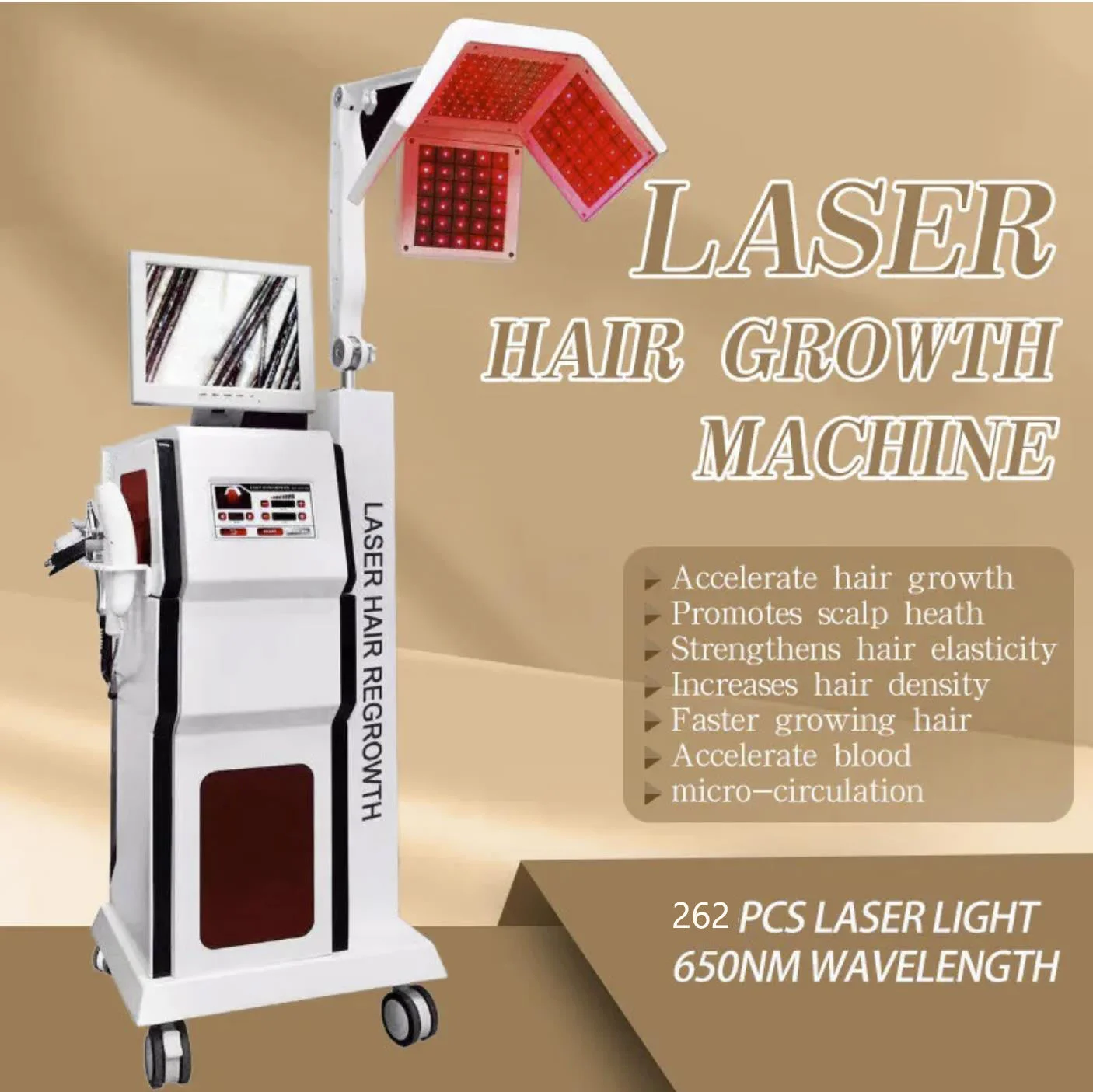 Hot Sale 650nm Laser Hair Growth Machine Scalp Detection Anti-hair Loss Treatment Hair Restoration Laser Hair Regrowth Device