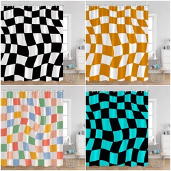 Colorful Checkerboard Shower Curtain Black White Blocks Distorted Chess Board Bathroom Curtain Modern Abstract Bath Decorations