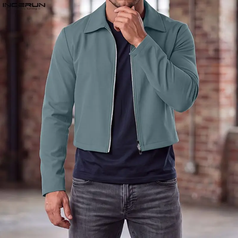 INCERUN Fashion Casual Style Coats Men's Solid Cropped Zipper Jackets Handsome Male All-match Long Sleeve Jackets S-5XL 2026