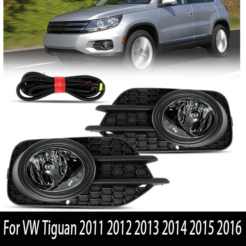 

For VW Tiguan 2012 2013 2014 2015 2016 2017 Pair Fog Lamp Light W/ Grille Front Bumper Fog Light