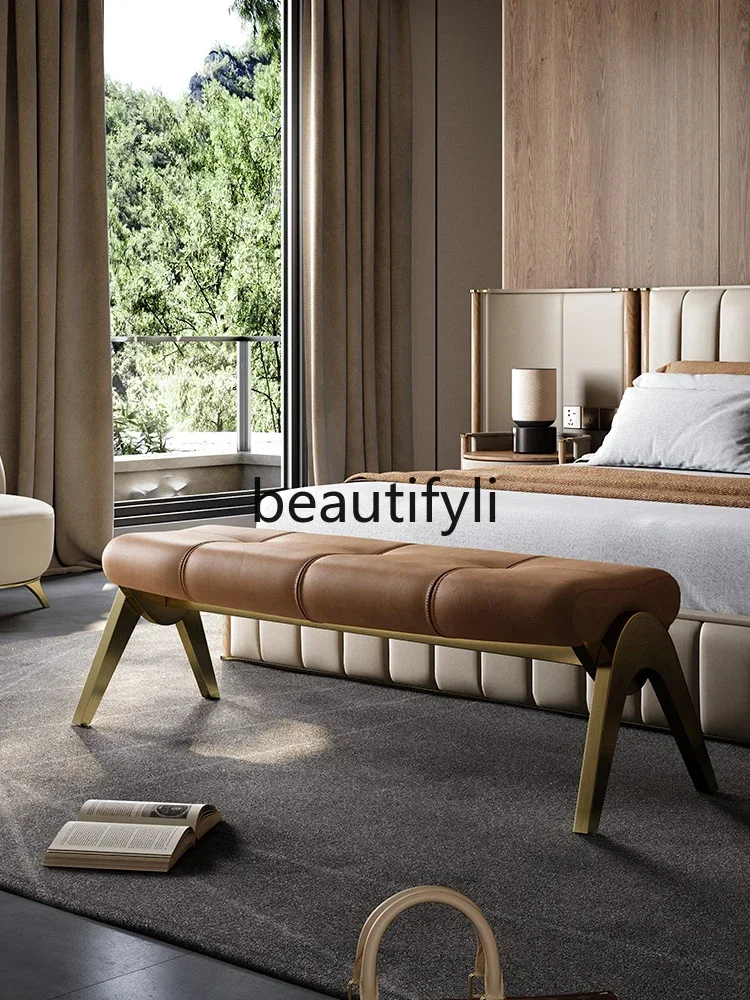 

S1S Italian light luxury high-end bedside stool master bedroom shoe change stool leather high-end sofa couch bench