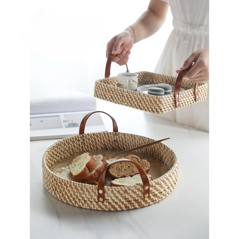 American imported shell rattan storage basket round creative snack tray light luxury high-end fruit bread basket