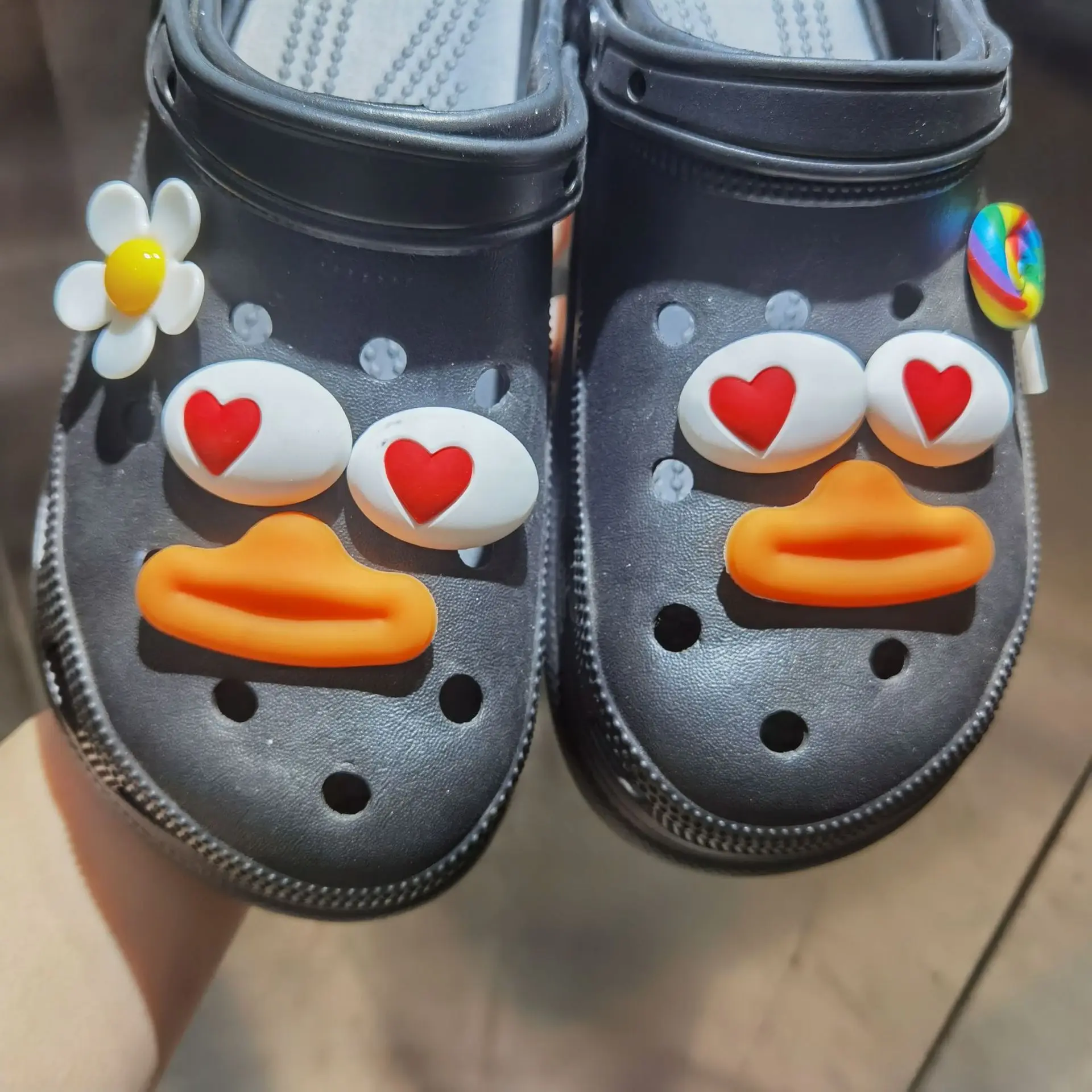Clog Shoe Charms Cartoon Duck Heart Eye Mouth DIY Detachable Accessory PVC Multicolor Lightweight for Garden Slippers Travel