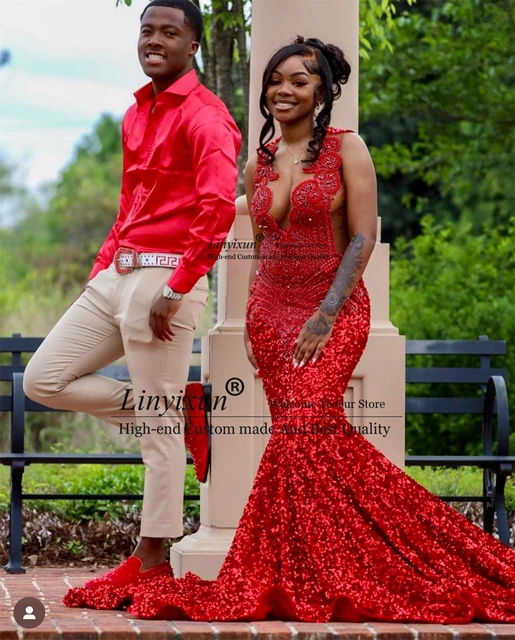 Luxury Sequins Beaded Crystals Prom Dresses Sleeveless Nigerian Formal Evening Party Gowsn Black Girls Aso ebi robes de soiree AliExpress