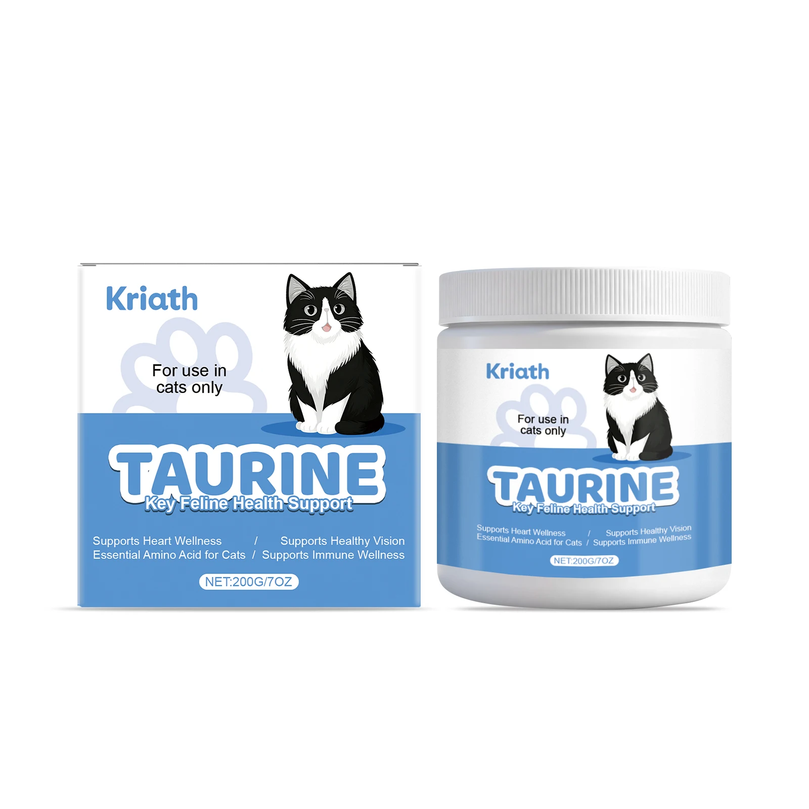200g Cat Body Health Care Powder 99.9% Pure Taurine VE Zinc Supports Digestion & Enhancing Immunity for Pets with Sensitive Inte