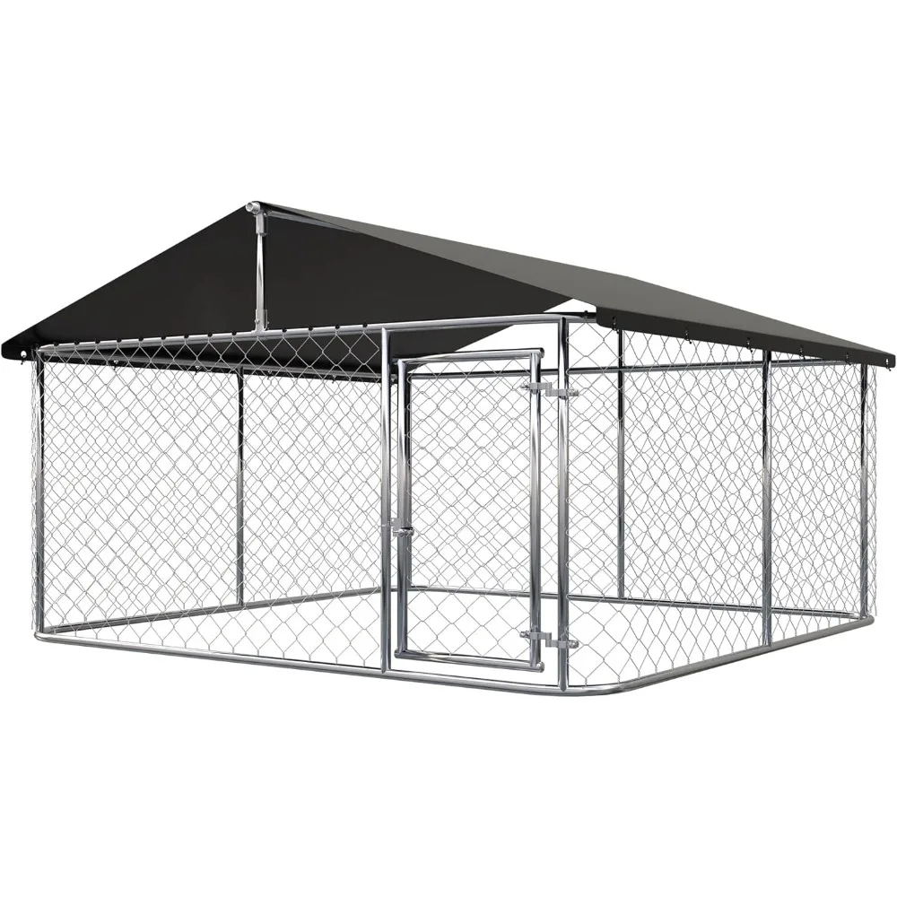 Outdoor Dog Enclosure Heavy Duty Dog Kennel House Mesh Dog Big Cage Pet Kennel Steel Fence with Secure Lock(118”x 118”)