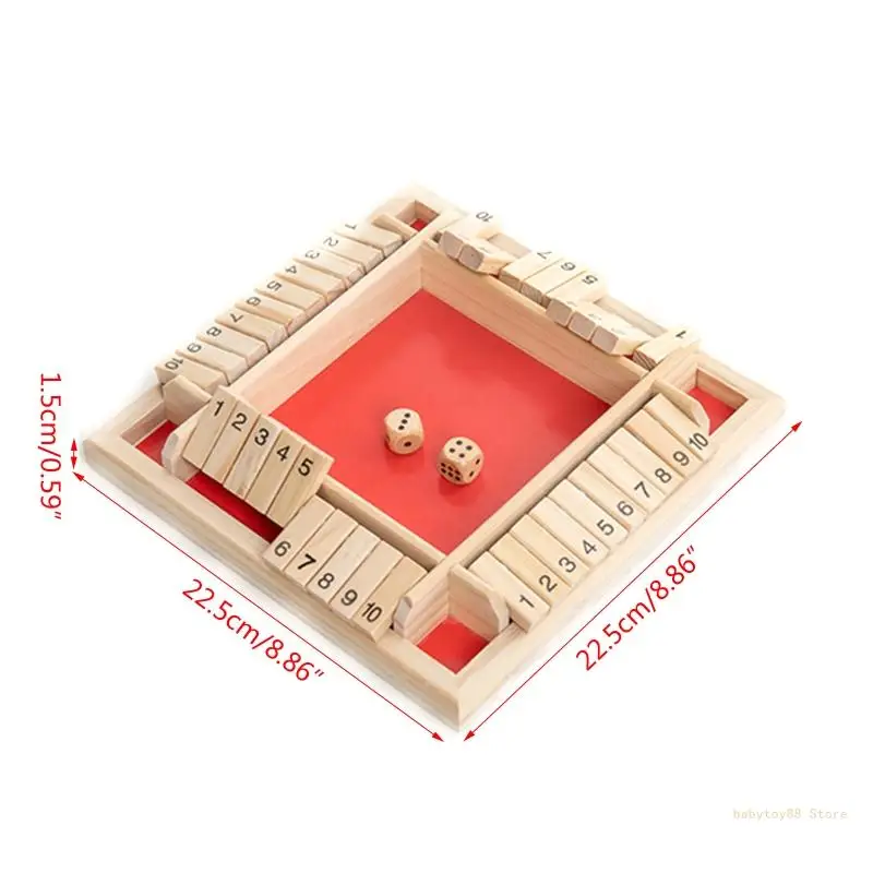 Y4UD 4-Spieler-Shut-The-Box-Spiel, Holzbrettspiel für Heimreise-Weihnachtsspiel