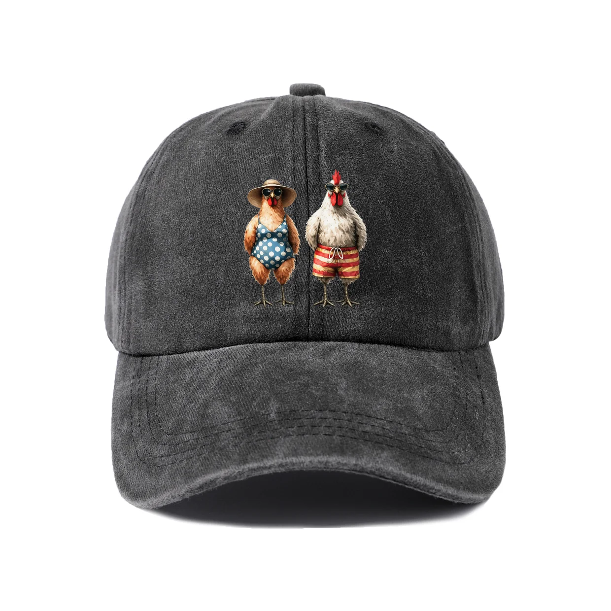 Country Chicken Pair Graphic Vintage Washed Baseball Cap, Adjustable Unisex Dad Hat for Men and Women