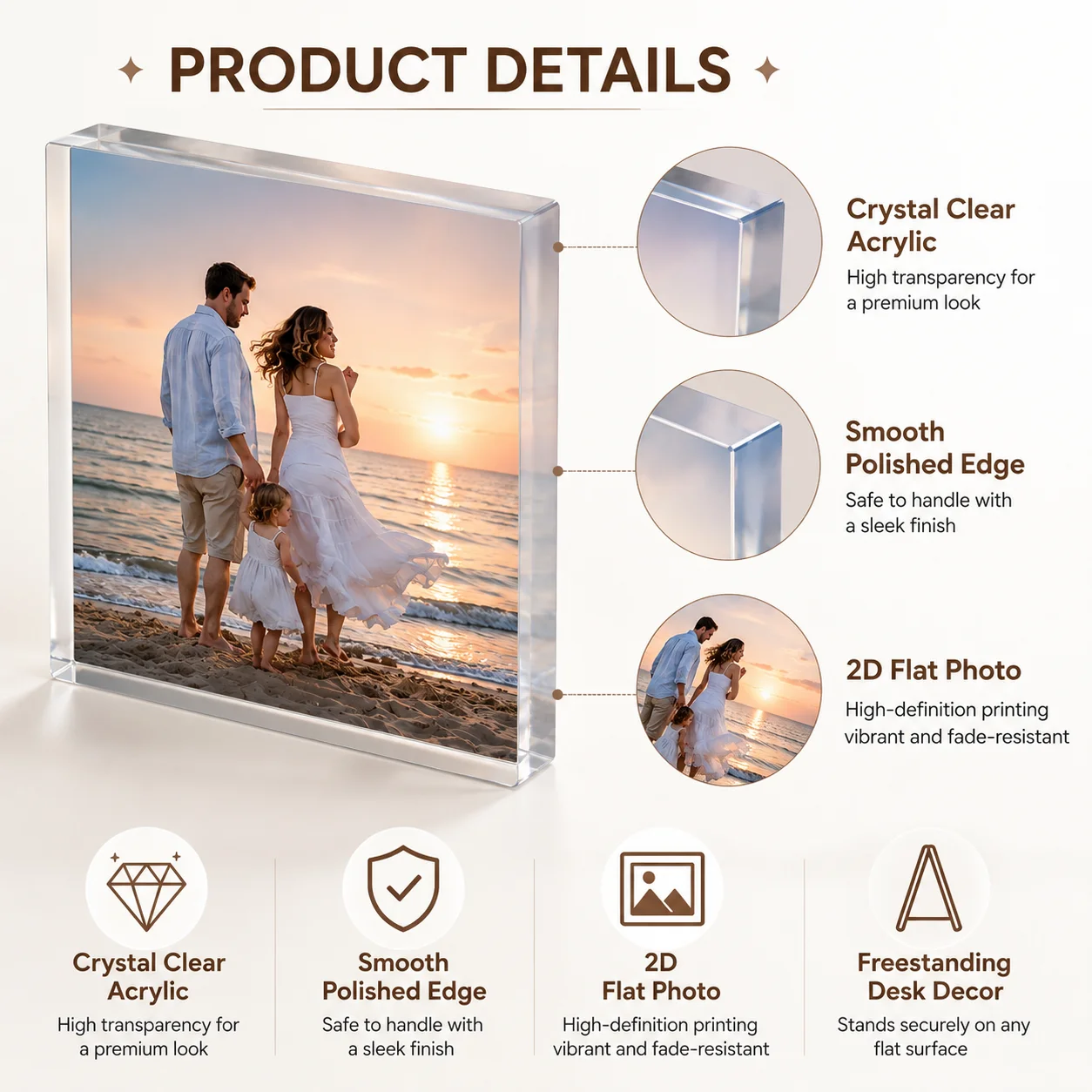 1PC Custom Acrylic Photo Block Personalized Picture Display for Family Couple Wedding Anniversary Birthday Home Desk Decor view 5