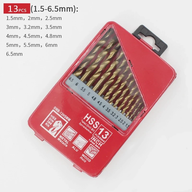 13/19/25pcs 1.0-13mm Hss Ti Coated Drill Bit Set For Metal Woodworking Drilling Power Tools Accessories In Iron Box