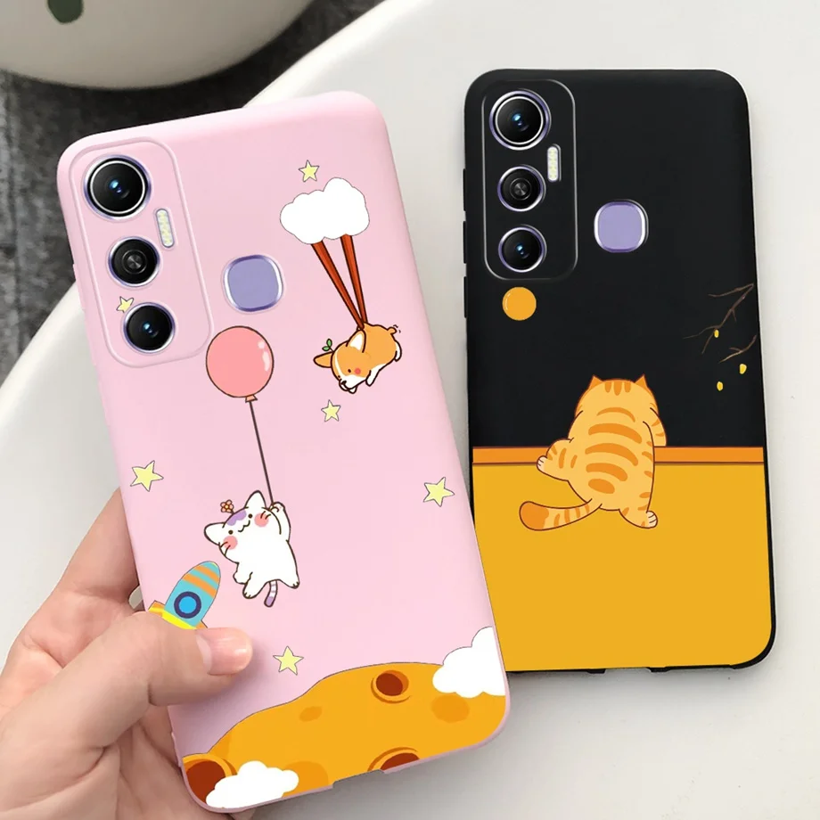 For Infinix HOT 11 X662 Case Black Pink Silicone Soft TPU Matte Funda For Infinix Hot 11s NFC Hot11s NFC Bumper Flower Cat Capas