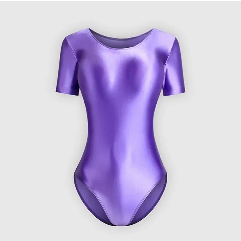 Sexy adult gymnastics leotard tight fitting yoga bodysuit tight fitting jumpsuit for women silky glossy ballet dance top 1-piece