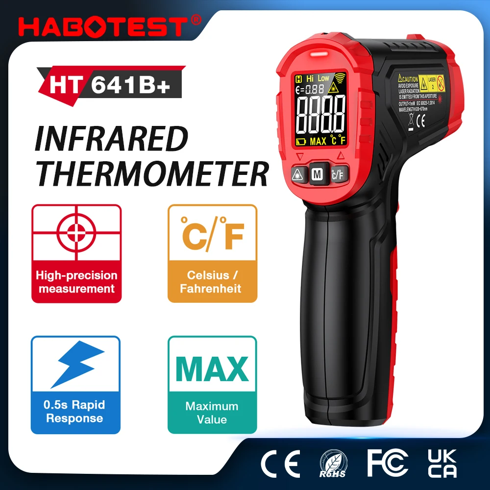 HABOTEST HT641 Infrared Thermometer Non-Contact Laser Temperature Meter Laser IR Surface Tool for Pizza Oven Meat Griddle Grill