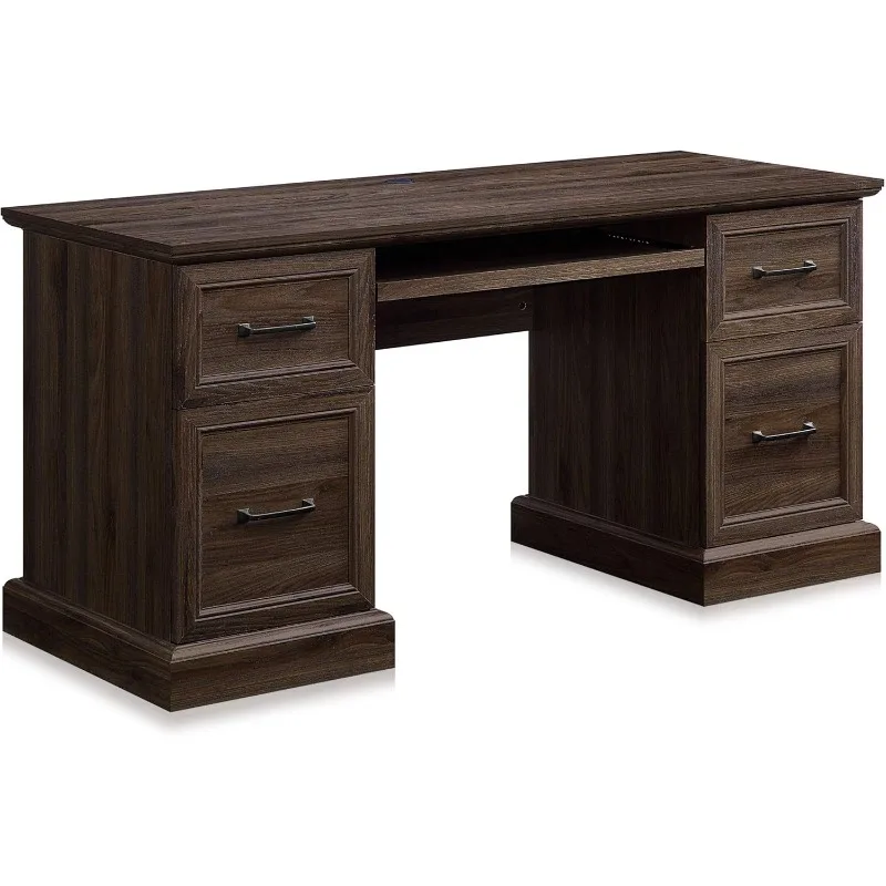 62 Inch Executive Home Office Computer Desk Table with Two Storage Drawers, Two File Drawers, Slideout Keyboard