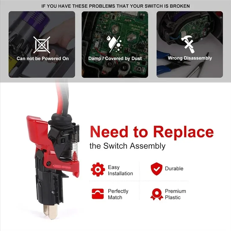 Trigger Switch Assembly for Cordless Vacuum Cleaner, Upgraded Power Button Replacement