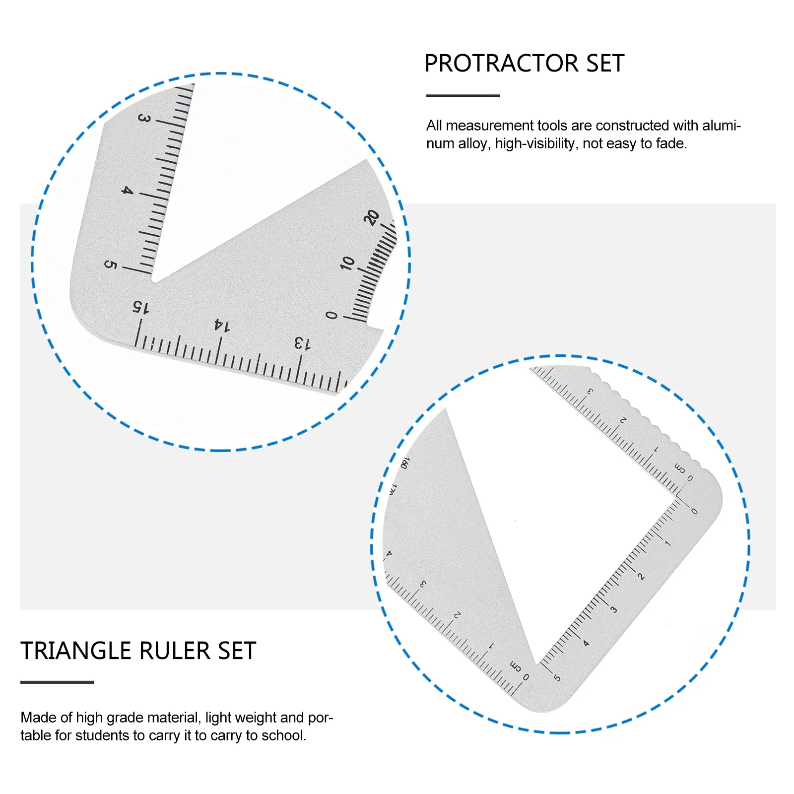 Regla de Metal para escuela, herramientas de medición de dibujo multifunción triangular, aleación de aluminio