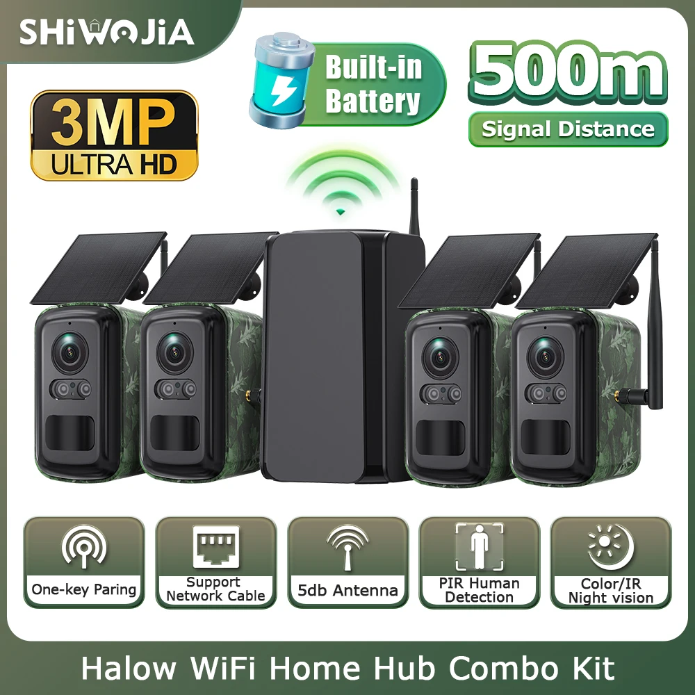 

SHIWOJIA 3MP Домашний концентратор Солнечная камера Система 4 камеры Комплект уличной Wi-Fi Солнечная камера безопасности Комплект 2-сторонней связи Нулевые сборы Всегда бесплатно