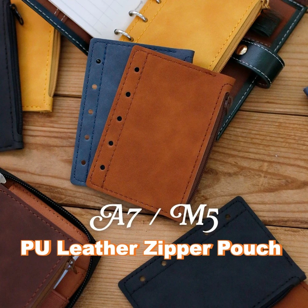 A7 M5 PU Leather Zipper Storage Pouch Multifunctional Loose Leaf Insert Pocket Card Receipt Organizer for M5 A7 Notebook Planner