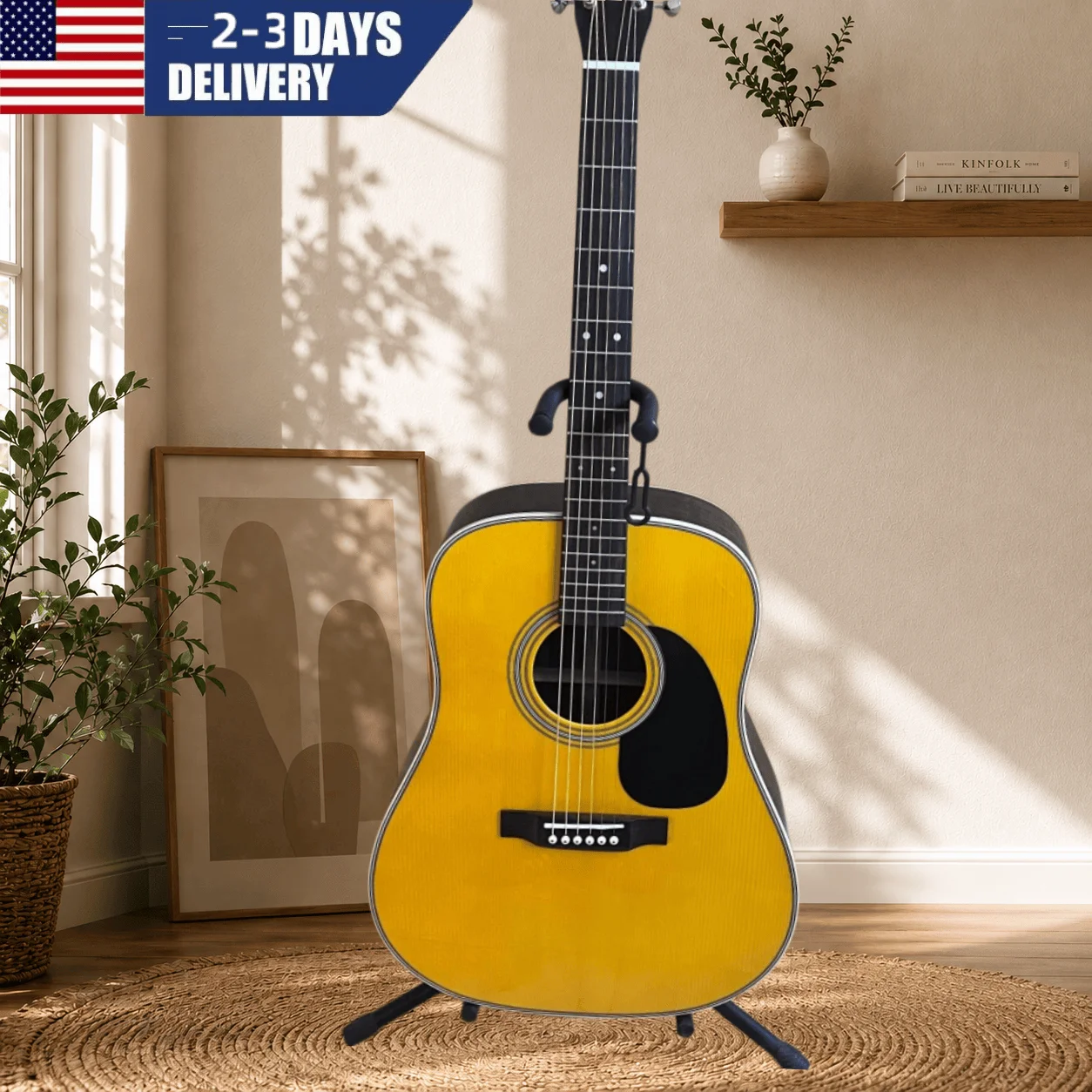 

Natural Yellow D28 Acoustic Guitar Solid Spruce Top Rosewood Fingerboard For Beginners Free Shipping