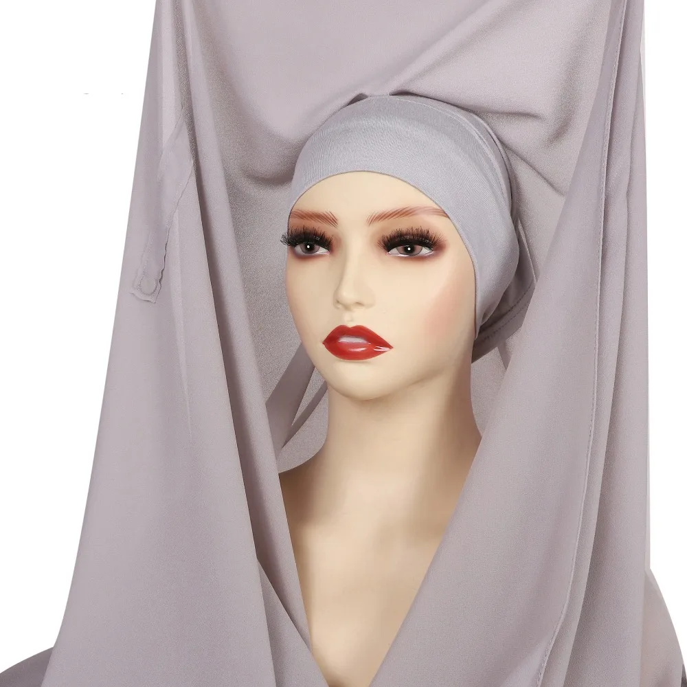 

2в1 мгновенный шифоновый шарф-хиджаб, однотонный встроенный магнит, женская шифоновая шаль, дышащая с подложкой, исламская повязка на голову