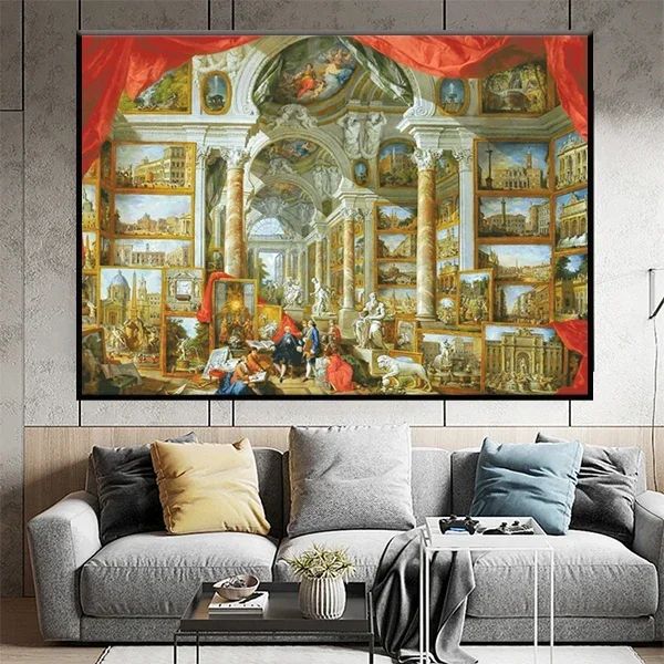 Stamped Cross Stitch Kit 14CT 16CT Pre Printed Canvas Cotton Thread Embroidery Needlework Wall Decor[KZ-ZZ0210-Rome Art Museum]
