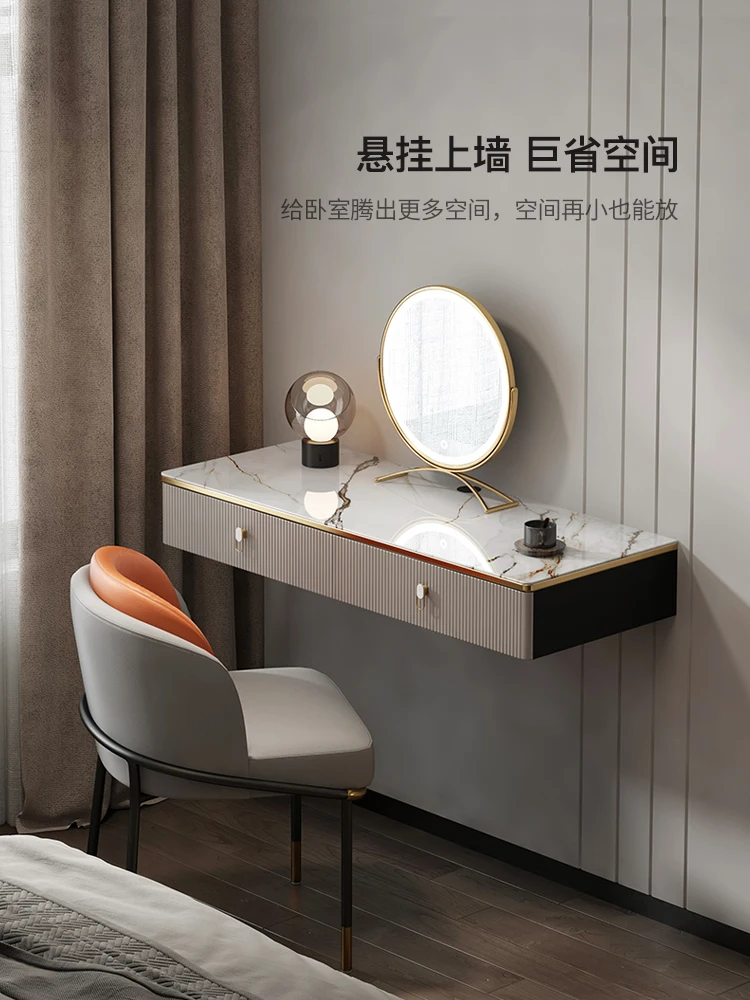 Hanging Wall-Mounted Modern Minimalist Bedroom Hanging Light Luxury Stone Plate Computer Desk Makeup Table Integrated