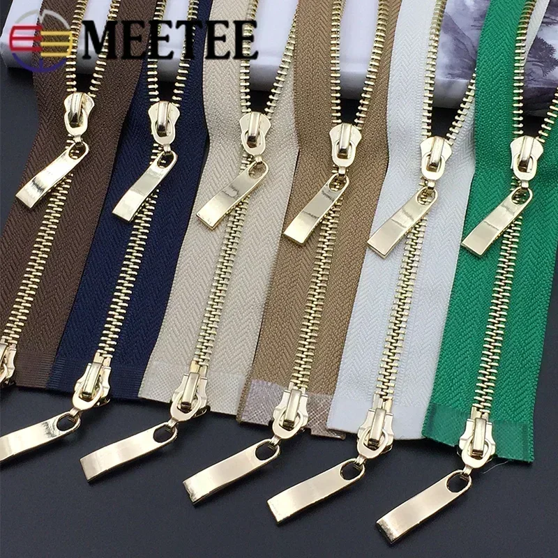 Meetee 1Pc 80/100/120cm Auto Lock Metal Zipper Double Slider Puller Zippers for Jacket Coat Repair DIY Clothing Sewing Accessory