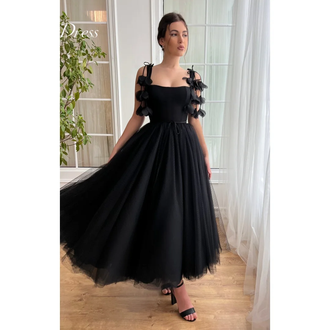 Anna Black Dresses Gala Dress Women Elegant Party Gauze Simple and Elegant Formal Dress Young Girls Dresses Spaghetti Straps