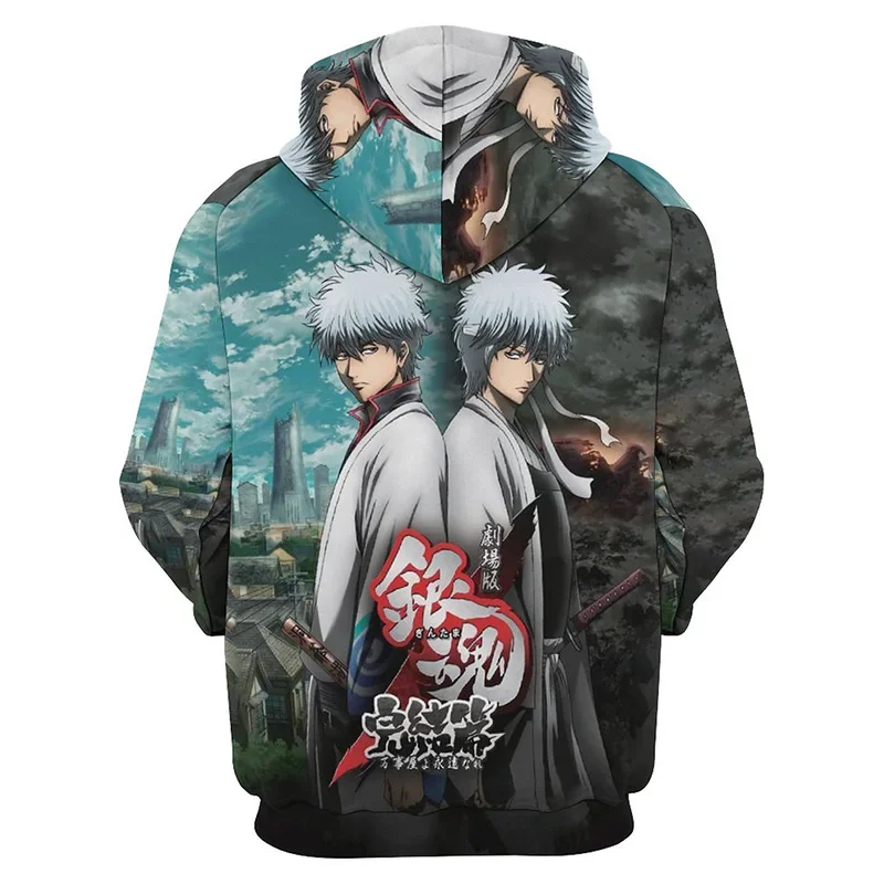 2024 Autumn and Winter New Japanese Anime Men's Hoodies 3D Printed Gintama Pattern Street Style Clothing Casual Sweatshirts