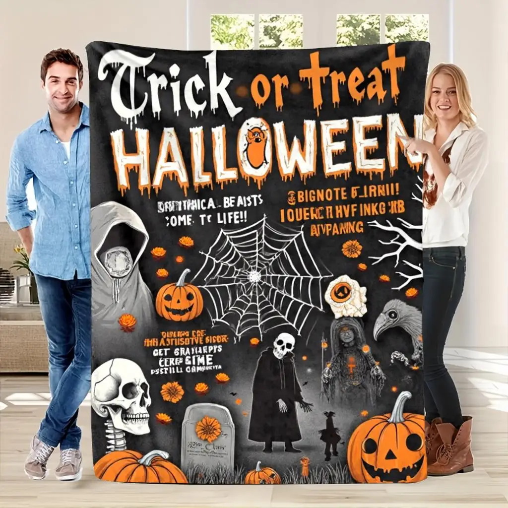 Open 1pc Halloween Blanket, Halloween Pumpkin Gift, Unisex, Halloween Flannel Blanket, Home Decoration Blanket, Sofa Blanket, Throw Blanket Men's T-Shirts Single-Sided Printing Wash Gift 280GSM