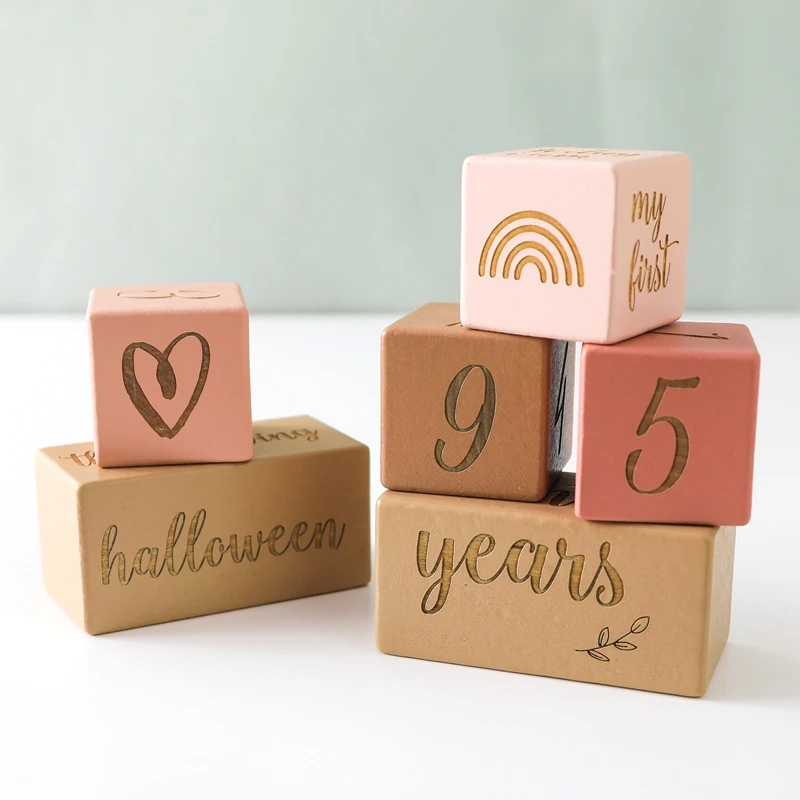 1set Baby Milestone Cards Wooden Block White Baby Birth Month Number Commemorative Milestone Souvenir Newborn Photo Accessories