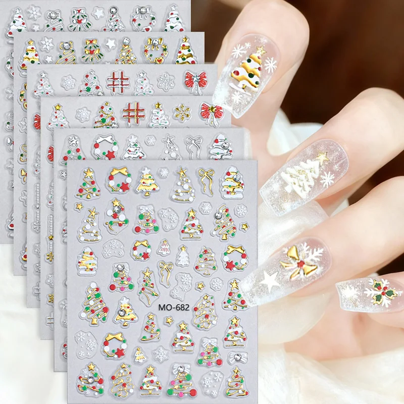 1개 크리스마스 네일 스티커 럭셔리 크리스탈 만화 크리스마스 트리 백 글루 네일 아트 스티커 DIY 신상 3D 네일 장식